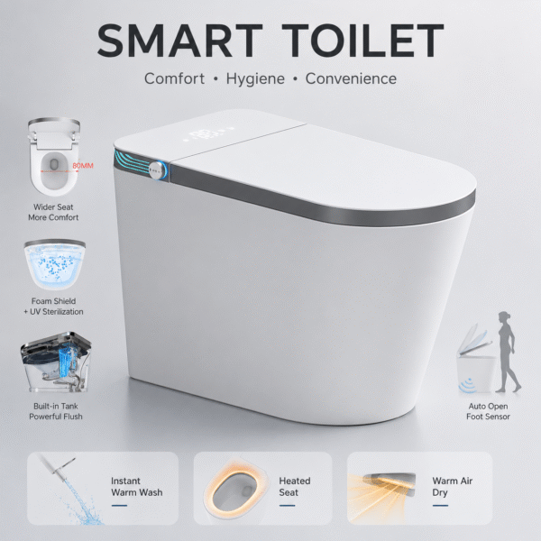 AI Voice Control Smart Toilet with UV Sterilization, Foot Sensor Seat Flip & Powerful Dual-Pressure Flush AI Voice Control Smart Toilet with UV Sterilization, Foot Sensor Seat Flip & Powerful Dual-Pressure Flush
