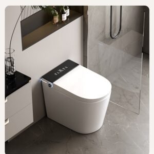 Compact Smart Toilet with Auto Lid Opening, Voice Control & Built-in Water Tank